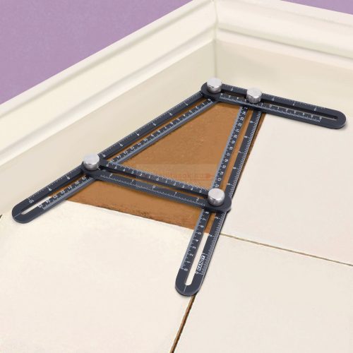 Fém négyoldalú vonalzó, szögmásoló - 31 x 18 cm