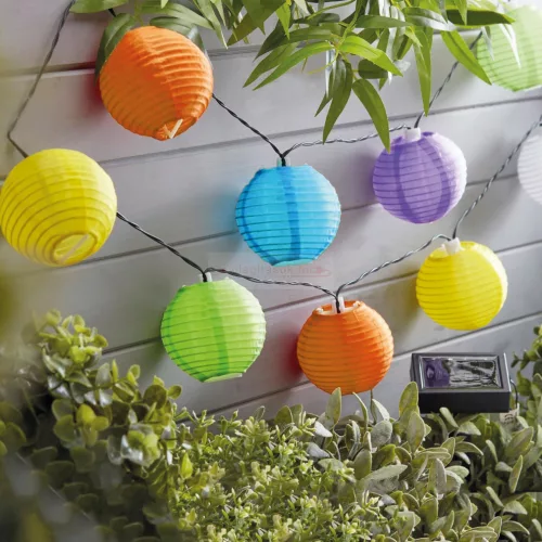 Szolár lampion 10db színes lampion, hideg fehér 3,7 m