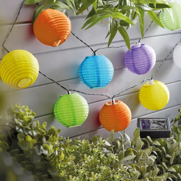 Szolár lampion 10db színes lampion, hideg fehér 3,7 m