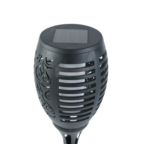 LED-es szolár lámpa - leszúrható - lángeffekt - 12 sárga LED - műanyag - fekete - 10 x 58 cm