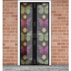   Szúnyogháló függöny ajtóra -mágneses- 100 x 210 cm - virágos pillangós