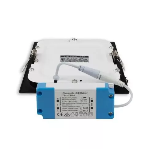 LED panel, 9W, szögletes, káprázás mentes, fekete, melegfehér, dimmelhető