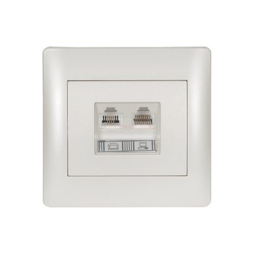 Rhyme telefon aljzat RJ11+számítógép aljzat RJ45 Fehér metál