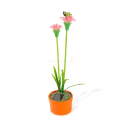   Szolár színes virág - 8 x 8 x 32 cm - 10 melegfehér LED - piros