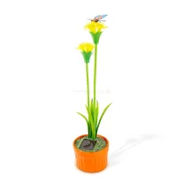   Szolár színes virág - 8 x 8 x 32 cm - 10 melegfehér LED - sárga