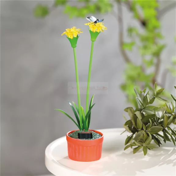 Szolár színes virág - 8 x 8 x 32 cm - 10 melegfehér LED - sárga