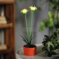   Szolár színes virág - 8 x 8 x 32 cm - 10 melegfehér LED - sárga