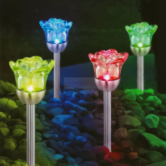 Szolár lámpa - leszúrható - rózsa - 1 RGB LED - 8 x 36,5 cm
