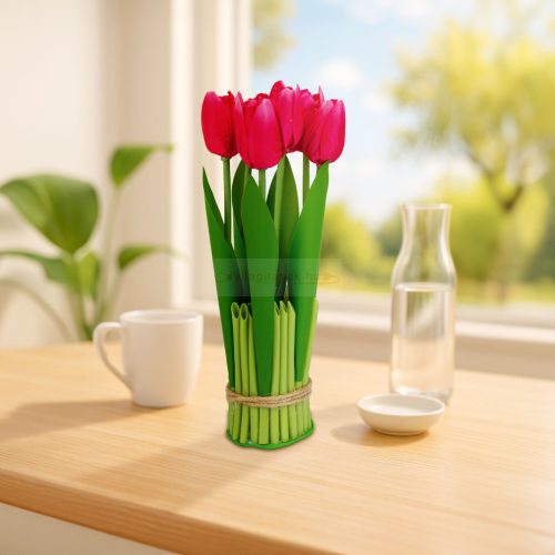 Műnövény dekoráció - tulipán - piros - 26 x 6,5 cm