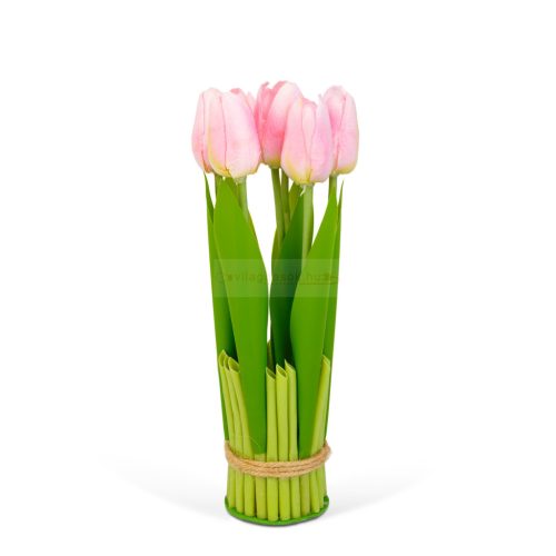 Műnövény dekoráció - tulipán - rózsaszín - 26 x 6,5 cm
