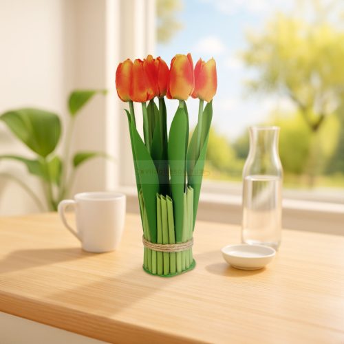 Műnövény dekoráció - tulipán - narancssárga - 26 x 6,5 cm