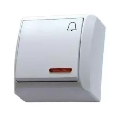   Mini falon kívüli nyomókapcsoló csengőjellel jelzőfényes fehér