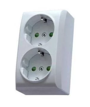 Mini falon kívüli földelt dupla dugalj gyermekvédelemmel fehér