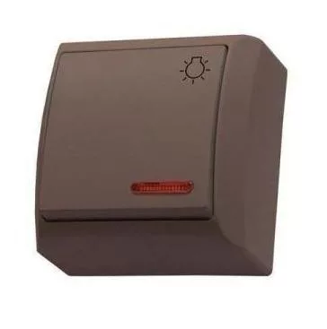 Mini falon kívüli nyomókapcsoló lámpajellel jelzőfényes barna