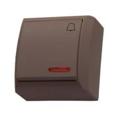   Mini falon kívüli nyomókapcsoló csengőjellel jelzőfényes barna