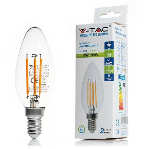 LED lámpa E14 (4W/300°) Gyertya, hideg fehér