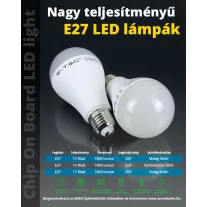 LED lámpa E27 (17W/200°) Körte, hideg  fehér