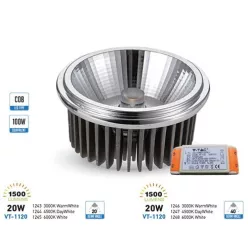 LED lámpa AR111 COB 20W  20° 12V (Reflektor) hideg fehér