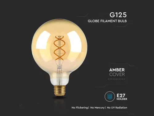 E27 LED izzó Vintage filament (4.8W/300°) G125 Spirál - extra meleg fehér
