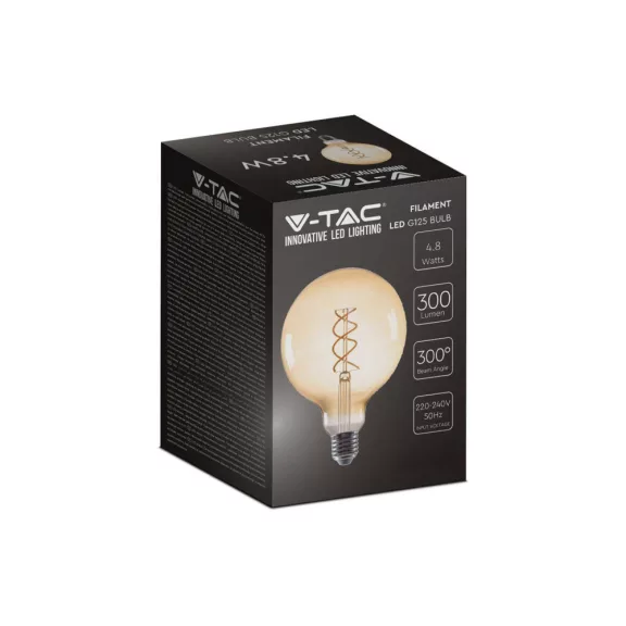 E27 LED izzó Vintage filament (4.8W/300°) G125 Spirál - extra meleg fehér