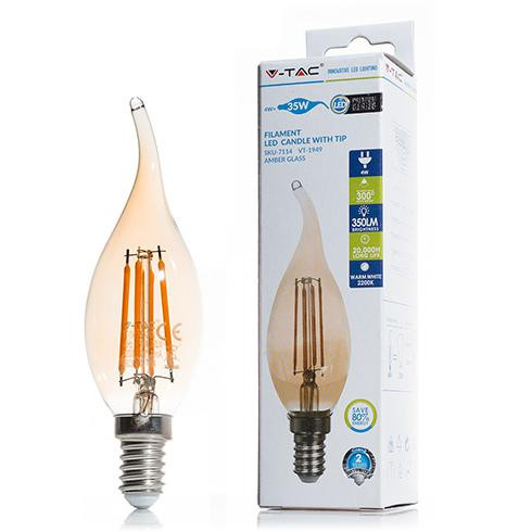 LED lámpa E14 (4W/300°) Láng, extra meleg fehér Borostyán