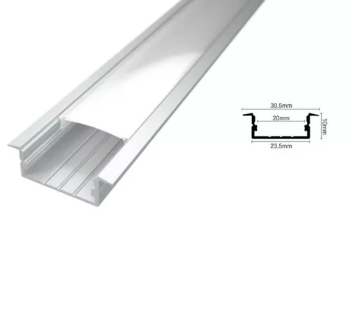 Alumínium profil Led szalaghoz Recessed-3, opál búrával