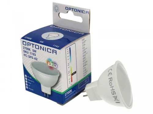 LED lámpa Gu-5.3 MR-16 12V 5W meleg fehér Op.