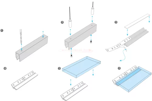 Alu profil I6 eloxált ezüst LED szalaghoz-üvegszorító profil plexi/üveg táblához