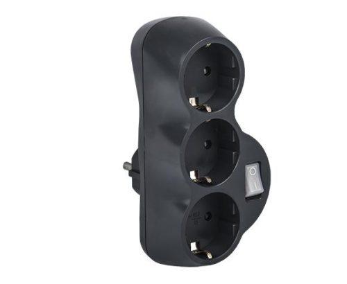 Elmark hálózati 3-as elosztó kapcsolóval grafit 16A 3500W