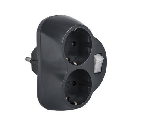 Elmark hálózati 2-es elosztó kapcsolóval grafit 16A 3500W