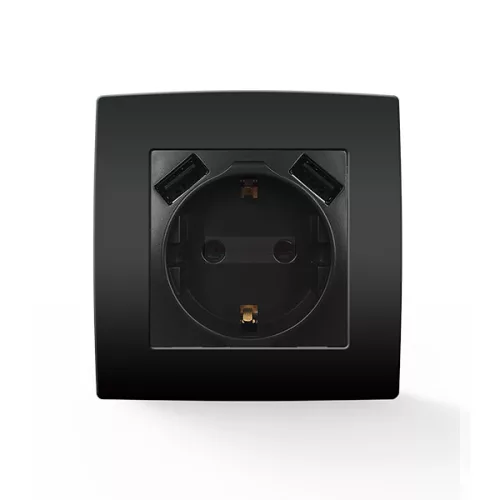 Elmark City német típusú csavarmentes dugalj+2 USB antracit