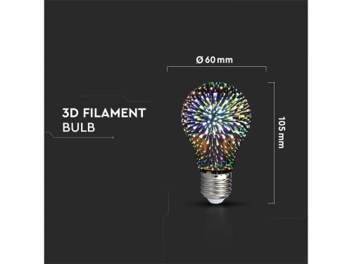 E27 LED izzó Designer 3D csillám effekt filament (3W/300°) Körte - meleg fehér