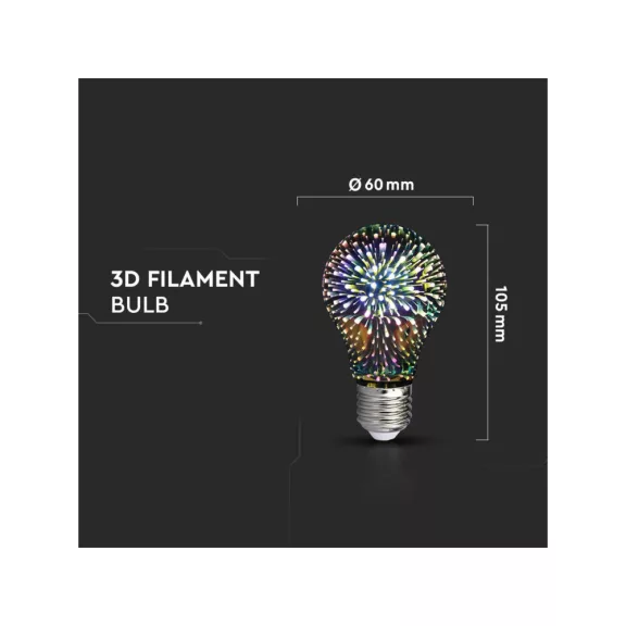 E27 LED izzó Designer 3D csillám effekt filament (3W/300°) Körte - meleg fehér