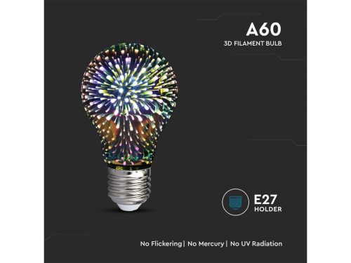 E27 LED izzó Designer 3D csillám effekt filament (3W/300°) Körte - meleg fehér