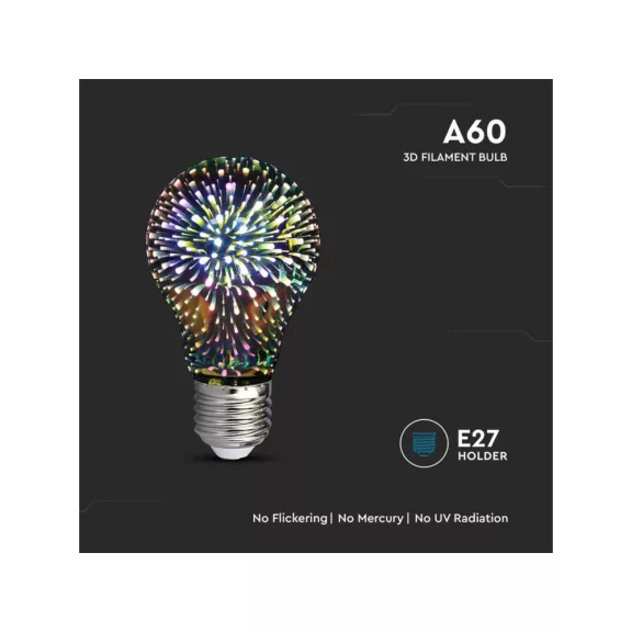 E27 LED izzó Designer 3D csillám effekt filament (3W/300°) Körte - meleg fehér