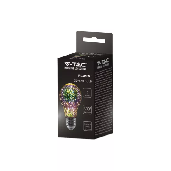 E27 LED izzó Designer 3D csillám effekt filament (3W/300°) Körte - meleg fehér