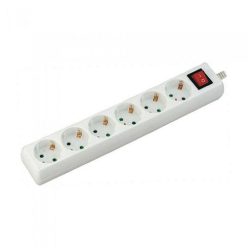   Kapcsolós elosztó 6-os (6 földelt) fehér, hosszabbító 5m vezetékkel