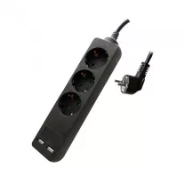   Hosszabbító 3-as elosztóval (3 földelt + 2 USB) fekete - 5 m vezetékkel