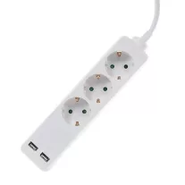   Hosszabbító 3-as elosztóval (3 földelt + 2 USB) fehér - 1.5 m vezetékkel