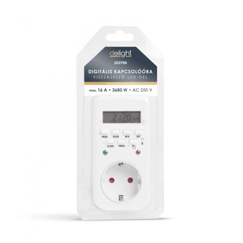 Digitális kapcsolóóra - visszajelző LED-del - 250V - 16A