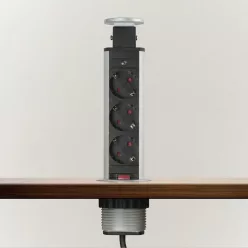   Irodai asztalba rejtett elosztó 3db dugalj kerek szálcsiszolt