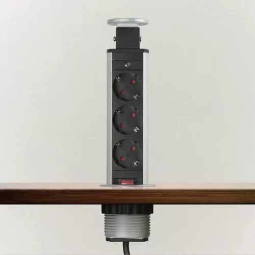 Irodai asztalba rejtett elosztó 3db dugalj kerek szálcsiszolt