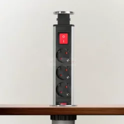   Irodai asztalba rejtett elosztó 3db dugalj kerek szálcsiszolt