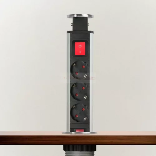 Irodai asztalba rejtett elosztó 3db dugalj kerek szálcsiszolt