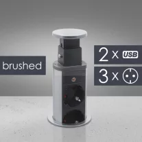   Irodai asztalba rejtett elosztó 3db dugalj + 2db USB kerek szálcsiszolt