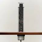 Irodai asztalba rejtett elosztó 3db dugalj + 2db USB kerek szálcsiszolt