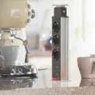 Irodai asztalba rejtett elosztó 3db dugalj + 2db USB kerek szálcsiszolt