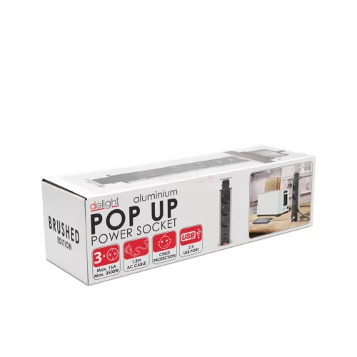 Irodai asztalba rejtett elosztó 3db dugalj + 2db USB kerek szálcsiszolt