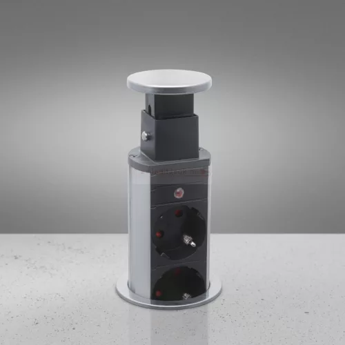 Irodai asztalba rejtett elosztó 3db dugalj + 2db USB kerek szálcsiszolt