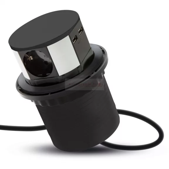 Irodai asztalba rejtett elosztó 3db dugalj 2db USB fekete